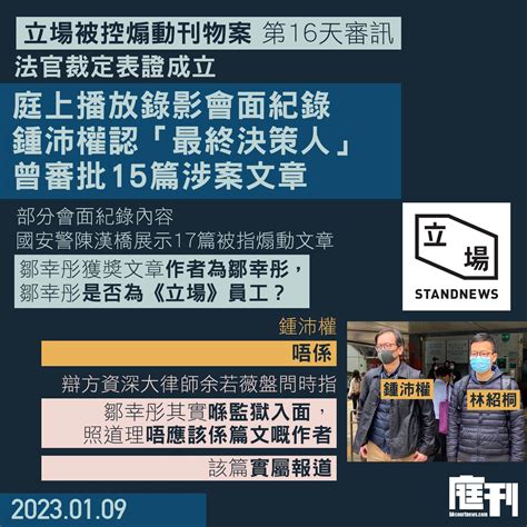 立場被控煽動案第16天審訊｜庭上播鍾沛權錄影會面紀錄 認「最終決策人」 曾審批15篇涉案文章 庭刊