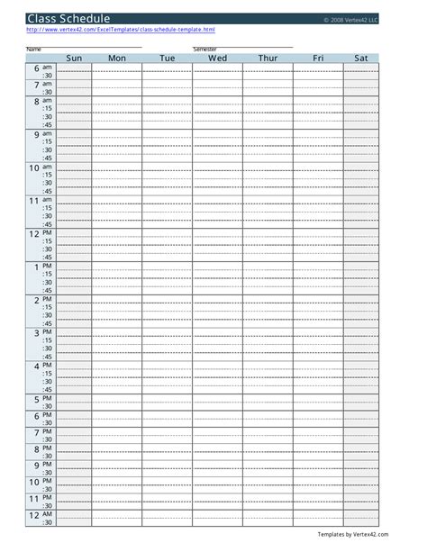 Class Schedule Template Download Printable PDF | Templateroller