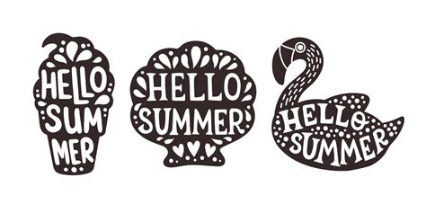 Set Of Stickers That Say Hello Summer Hello Summer Lettering Flat