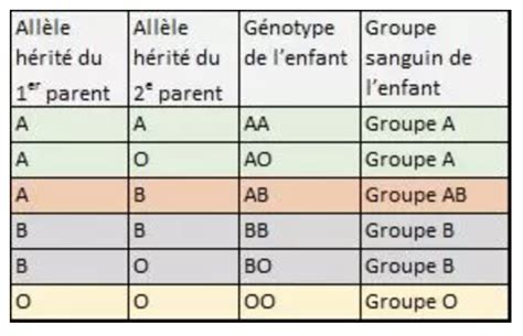 Tableau Groupe Sanguin P Re Et M Re Pour V Rifier La Filiation D Un