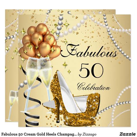 Fabulous 50 Cream Gold Heels Champagne Birthday Card Any Age Fabulous