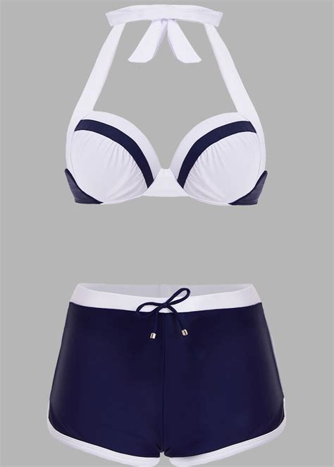 Halter Contrast Knot Detail Bikini Set Rosewe USD 36 98