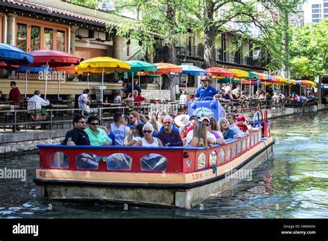 Tourist boat on San Antonio River along the Riverwalk, San Antonio, Texas USA Stock Photo - Alamy