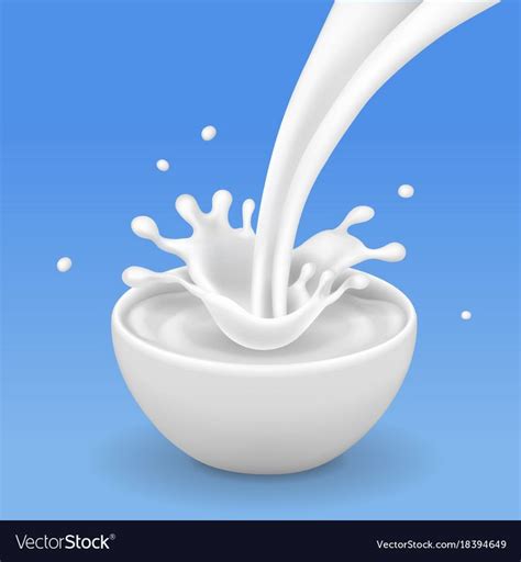 Milk Flowing With Splash In White Bowl Vector Image On VectorStock