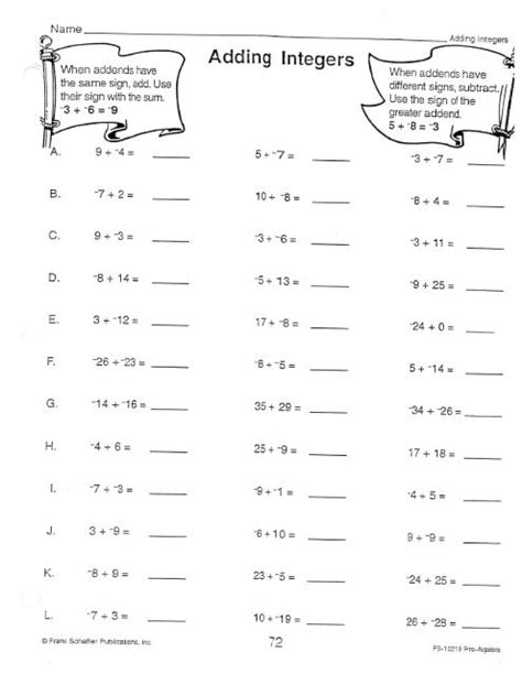 Adding Integers And Subtracting Integers Worksheet Mrs Worksheets