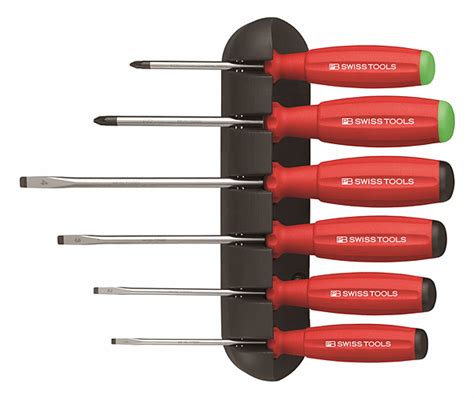 PB Swiss Tools PB 8245 Screwdriver Set Slotted PoziDriv With Wall Rack