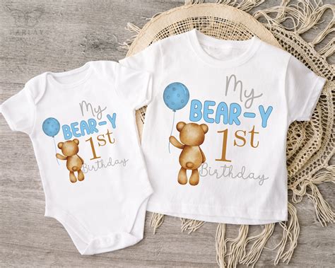 My Beary First Birthday Bear Bday Shirt For Baby Boy 1st Birthday Party