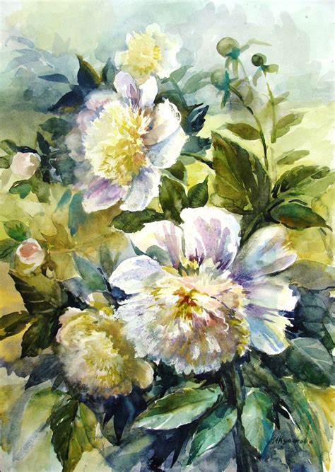 Белый пион | Flower painting, Painting, Watercolor flowers