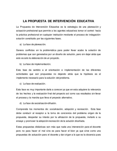 La Propuesta De Intervención Educativa