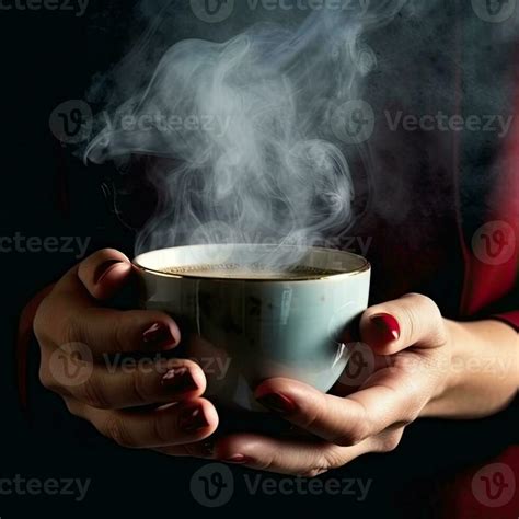 Close Up Hands Holding Hot Cup Of Coffee Generative Ai Stock