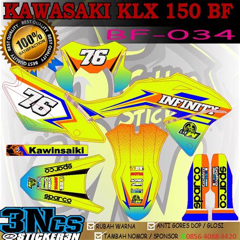 Jual Decal Kawasaki KLX 150BF Bisa Rubah Warna Nomor Dan Nama Sticker