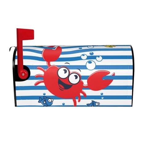 Bingfone Red Funny Crab On Blue Stripe Magnetic Mailbox Cover Standard