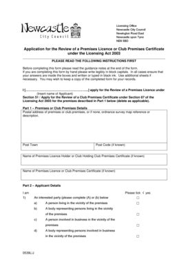 Fillable Online Application For The Review Of A Premises Licence Or