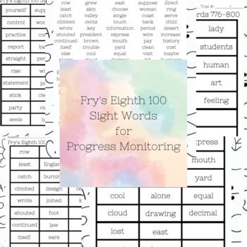 Fry S Eighth 100 Words Sight Word Progress Monitoring Sheets By Hannah