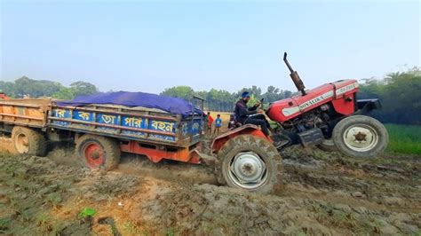 Sonalika Di X Stunt In Mud Tractor Stunt Tractor Stuck In Mud