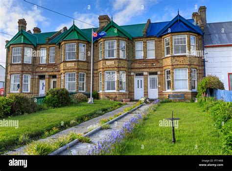 Historic Jubilee Villas, Victorian British terraced houses, Falklands flag, Stanley, Port ...