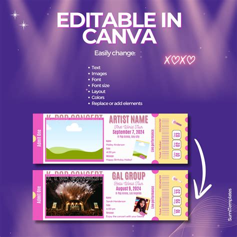 Editable K Pop Concert Ticket Template Custom Concert Ticket
