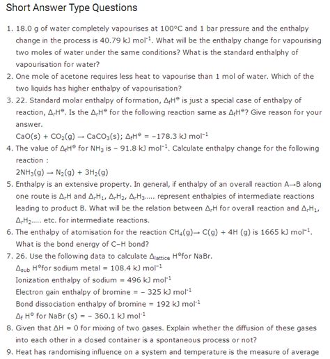 Important Questions For Class 11 Chemistry Chapter 6 Chemical