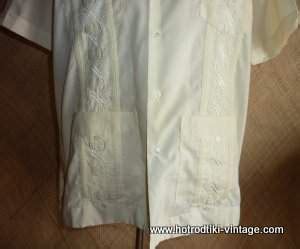 Vintage Style Mens The Romani Collection Guayabera Cream Shirt Hrtv