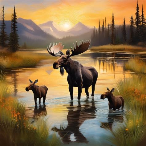 Moose In Forest Wetland Water Art Free Stock Photo - Public Domain Pictures