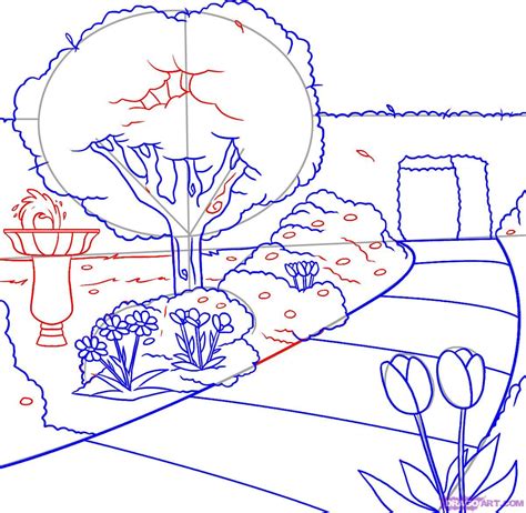 How To Draw A Garden Step By Step Landscapes Landmarks Places