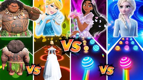 Maui Vs Cinderella Vs Encanto Isabela Vs Frozen Elsa But In Tiles Hop