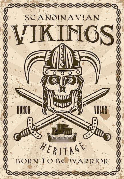 Premium Vector Viking Skull In Horned Helmet And Two Crossed Swords