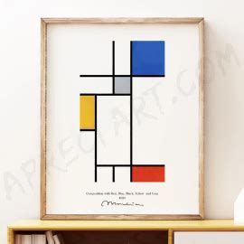 Cuadro de Piet Mondrian Composición con Rojo Azul Negro Gris y