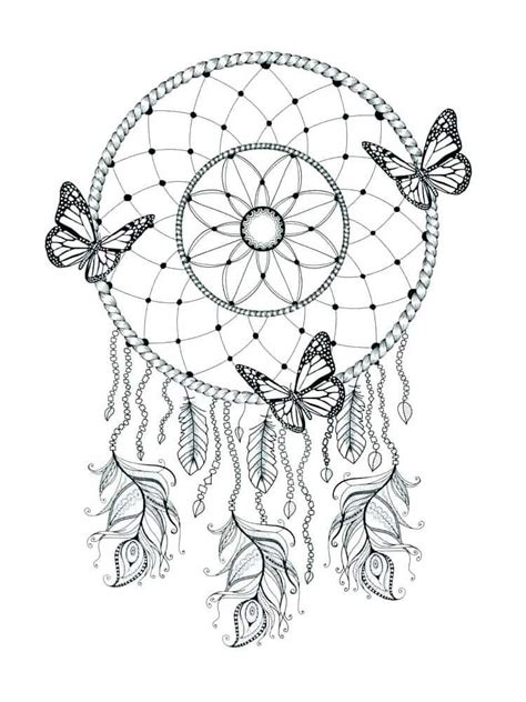 A Drawing Of A Dream Catcher With Butterflies