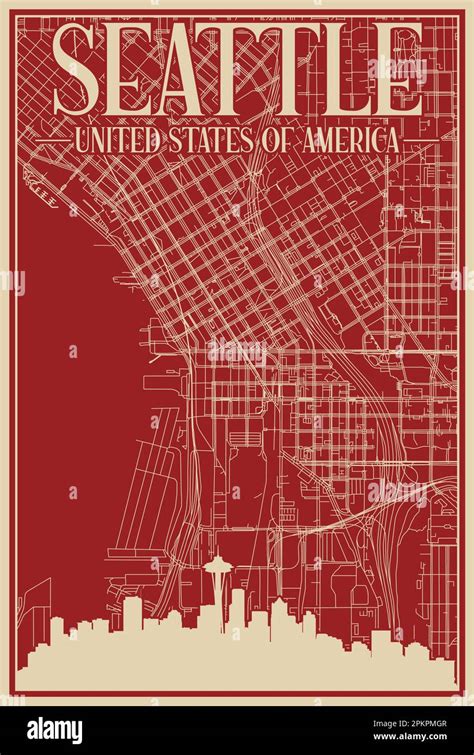 Road Network Poster Of The Downtown Seattle United States Of America