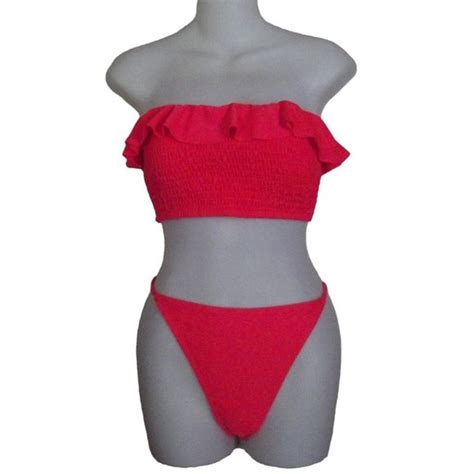 LA LA SWIM Swim La Swim Bikini Xl Neon Orange Strapless Shirred