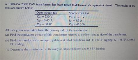 Solved A Va V Transformer Has Been Tested To Chegg