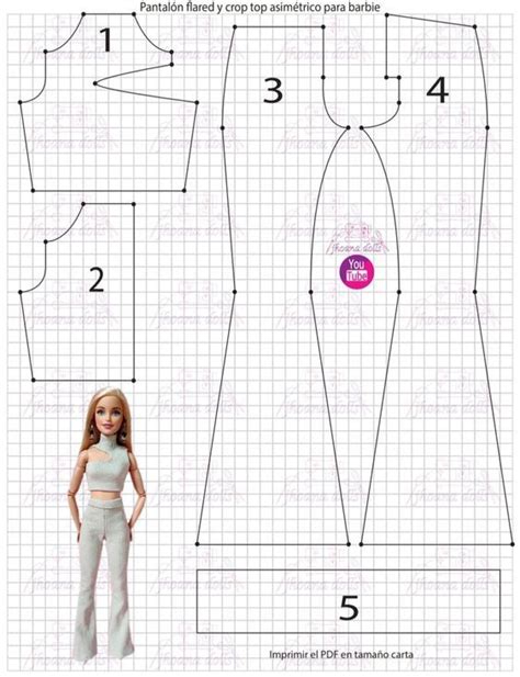 Crop Top Asimetrico Y Pantalon Flared Para Barbie Patrones En La