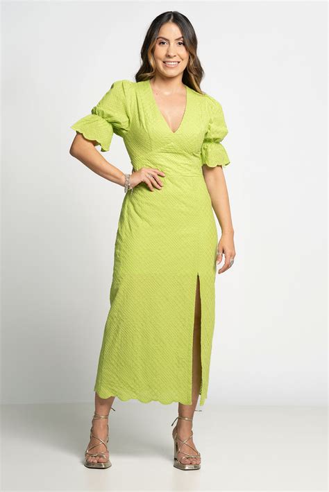 Vestido Midi De Laise Verde Lima