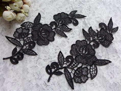 Black Lace Applique One Pair Black Venice Flower Appliqu Etsy