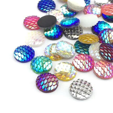 Ritoule 40pcs 12mm Multicolor Resin Cabochons Fish Scales Round Cameo