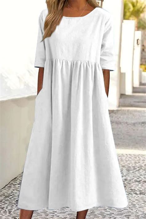 Casual Simplicity Solid Pocket O Neck A Line Dresses Kvinner Half