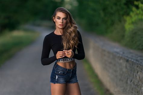 Jean Shorts Lucie Syrohova Brunette Women Depth Of Field Portrait