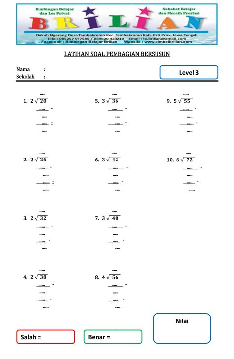 Latihan Soal Pembagian Bersusun Level 1 Sampai 3 Bimbel Brilian