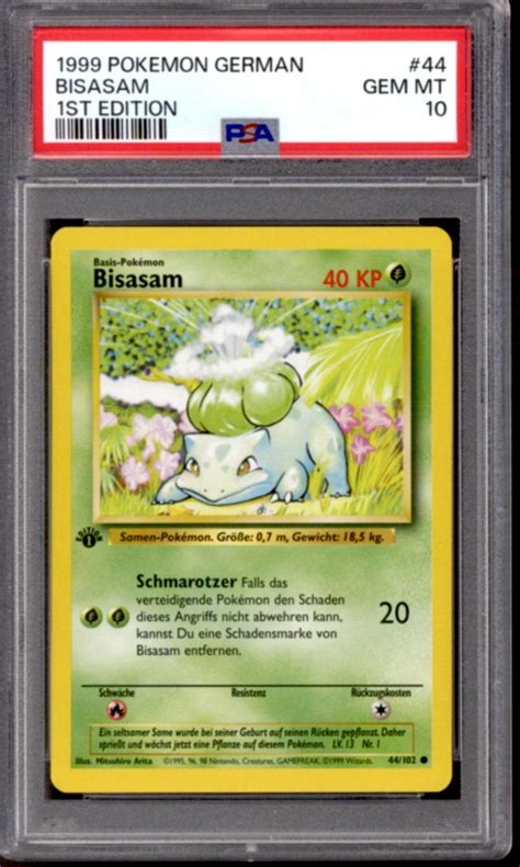 Pokemon Base Set German 1st Edition Bulbasaur Bisasam 44 102 PSA 10 GEM