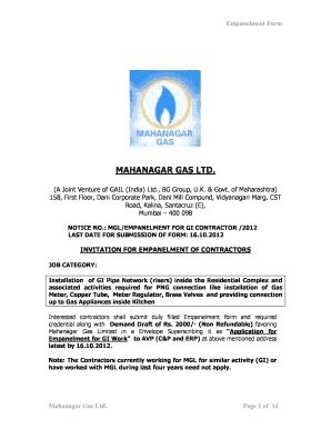 Fillable Online Empanelment Form Mahanagar Gas Fax Email Print