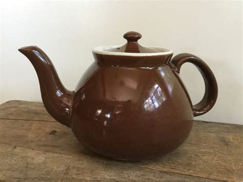 Vintage Hall Brown Ceramic Teapot Midcentury Kitchen Decor Etsy