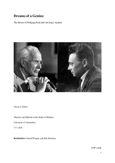 Pdf The Dreams Of A Genius The Dreams Of Wolfgang Pauli And Carl