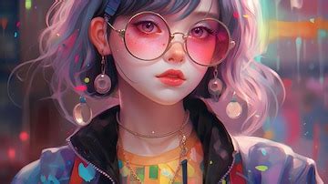 Premium Photo | A girl with pink hair and round glasses