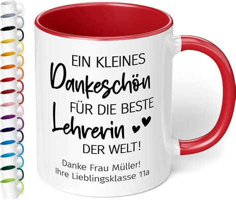 Abschiedsgeschenk für Lehrerin Kaffee Tasse personalisiert mit