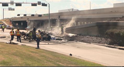 Horror Footage Shows Semi Truck Flying Off Overpass And Bursting Into Flames As Driver Dies In