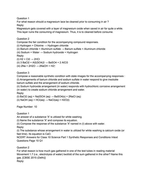 Solution Ncert Solutions For Class 10 Science Chapter 1 Chemical