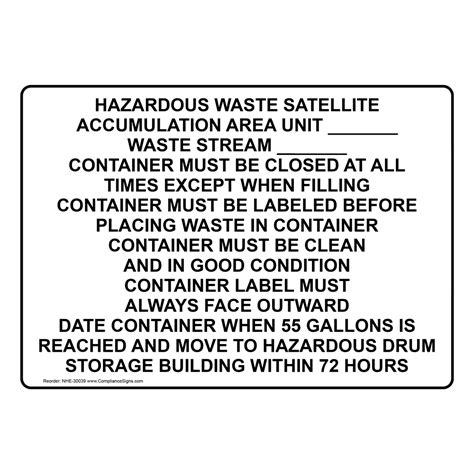 Hazmat Custom Sign Hazardous Waste Satellite Accumulation Area Unit