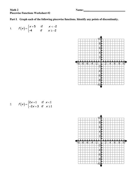 UNIT 8 Worksheet 2 Math 2 Name Piecewise Functions Worksheet