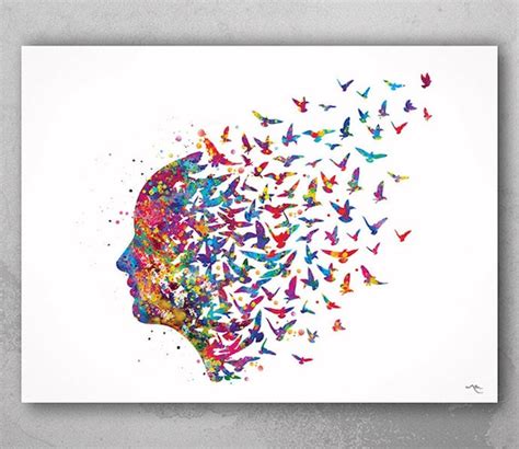 Free Mind Watercolor Print Flying Birds Painting Meditation | Etsy